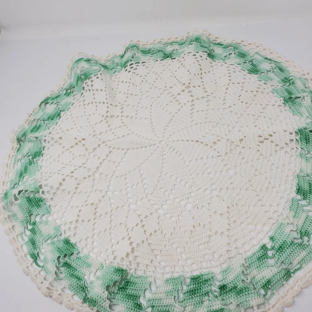 Vintage Large round green and white croqueted dollie 19